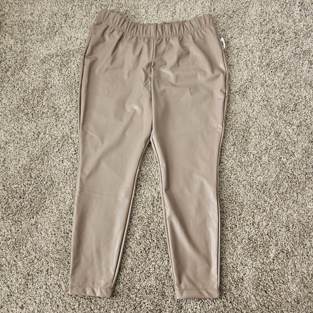 Womens Faux Leather Sz XLP Elastic Waist Slip On Pants Comfort neutral capsule